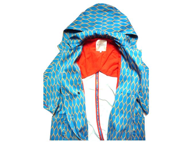 Gabardina Kenzo con Estampado de Red Azul y Amarillo Algodón - vista 3