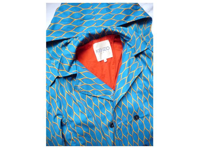 Gabardina Kenzo con Estampado de Red Azul y Amarillo Algodón - vista 4