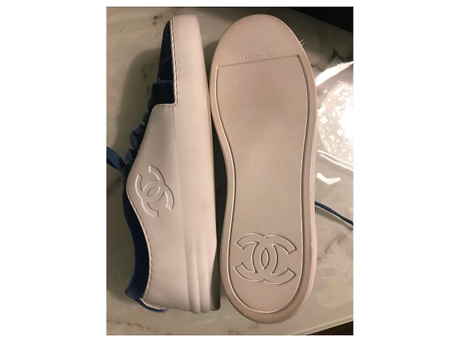 Chanel in pelle e velluto bianco / blu - vista 4