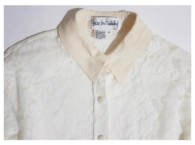 Camicia in pizzo bianca Diane Von Furstenberg con dettagli in seta Bianco Beige - vista 3