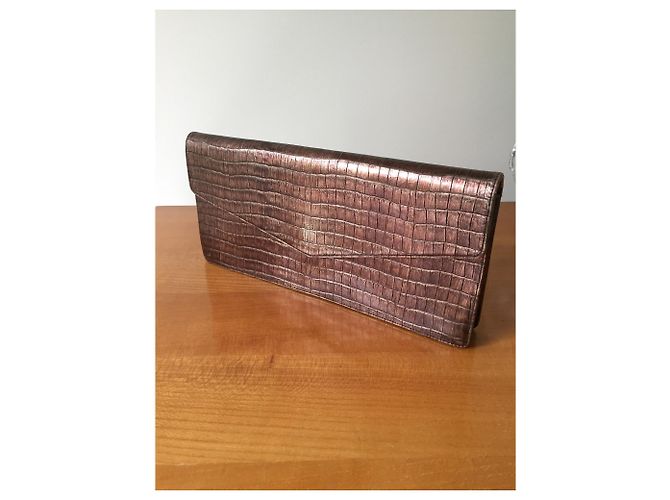 Yves Saint Laurent Croco Look Leather Clutch Brown Metallic - view 2