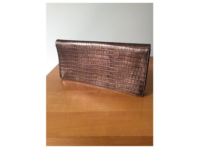 Yves Saint Laurent Croco Look Leather Clutch Brown Metallic - view 3