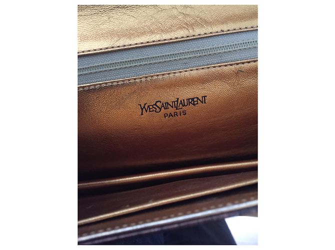 Yves Saint Laurent Croco Look Leather Clutch Brown Metallic - view 4