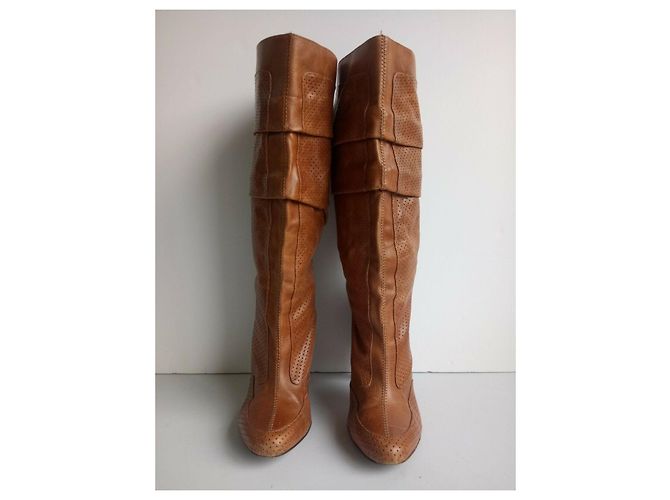 Diesel Perforierte Lederstiefel mit Absatz Cognac - Ansicht 2