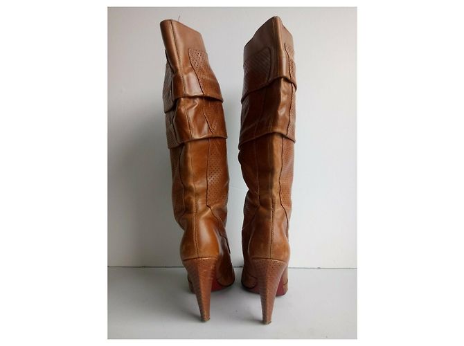 Diesel Perforierte Lederstiefel mit Absatz Cognac - Ansicht 3
