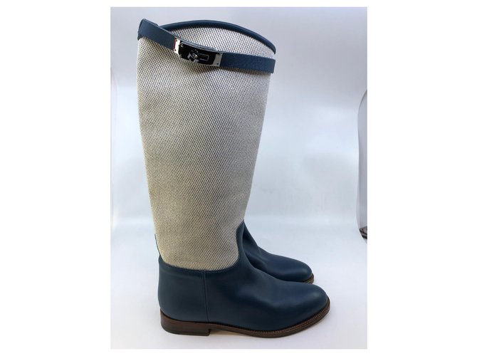 Kelly Hermès Stivali Jumping Blu Crudo - vista 3