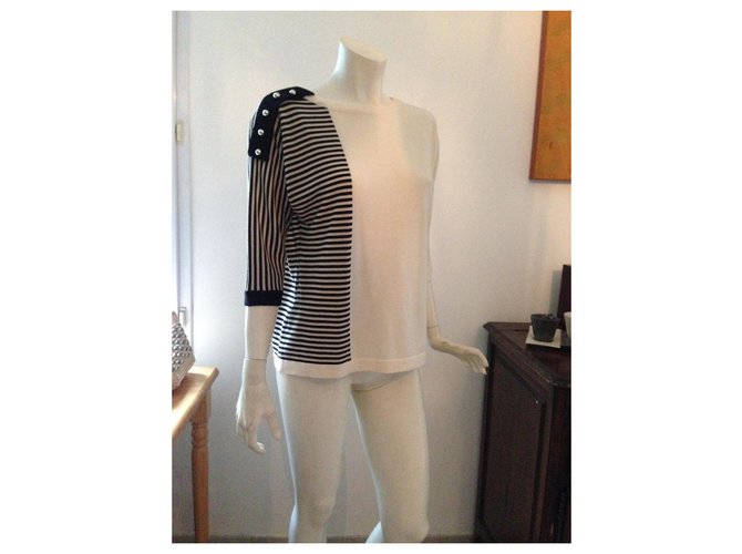 Bouchra Jarrar, Schöner Pullover, Manches 3/4, Taille 38/2/ M Weiß - Ansicht 8