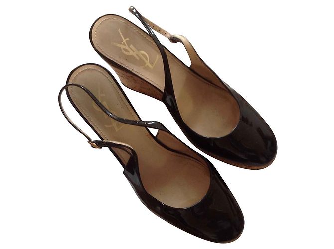 Yves Saint Laurent LEDER-SANDALEN. Schwarz - Ansicht 2