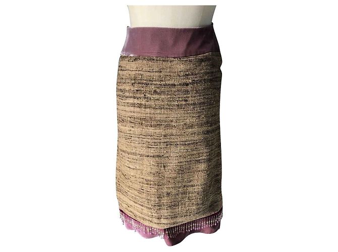 Matthew Williamson Splendida gonna di seta e velluto Beige Porpora - vista 2