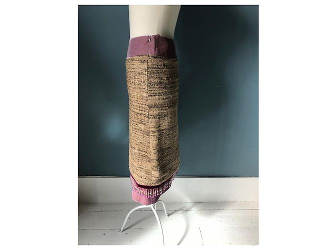 Matthew Williamson Splendida gonna di seta e velluto Beige Porpora - vista 3