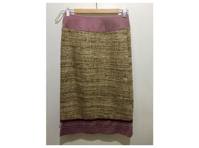 Matthew Williamson Splendida gonna di seta e velluto Beige Porpora - vista 8