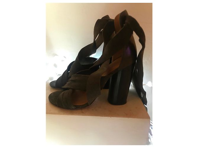 Sandali con tacco Isabel Marant in scamosciato e pelle kaki Cachi - vista 2