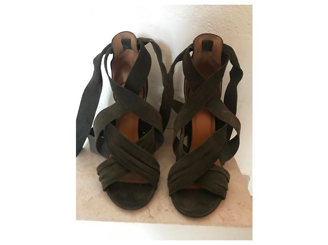 Sandali con tacco Isabel Marant in scamosciato e pelle kaki Cachi - vista 5