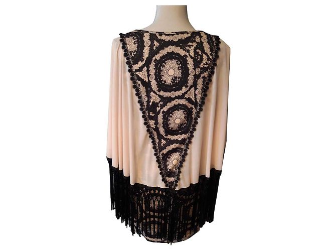 Autre Marque Abito Valeria Derbais Beige e Nero con Frange - vista 2