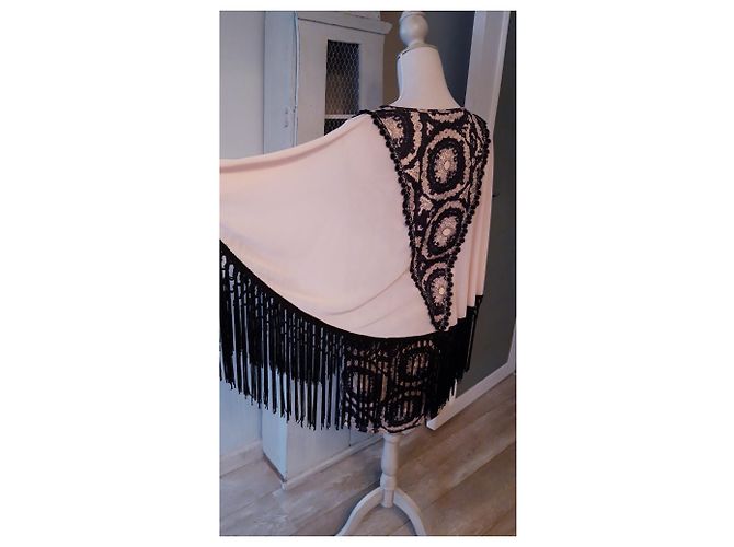 Autre Marque Abito Valeria Derbais Beige e Nero con Frange - vista 3