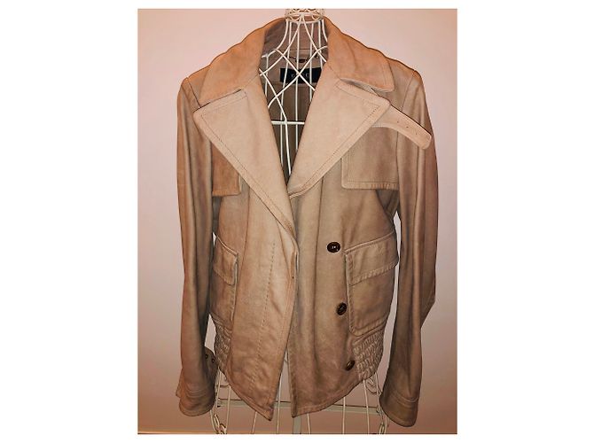 Gucci beige gold nubuck leather jacket with logo lining and detachable sheep waistcoat - view 5