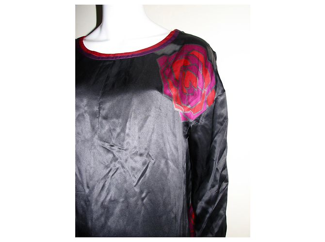 Sonia By Sonia Rykiel Vestido Kaftan Oversized con Rosas Negro Roja Púrpura - vista 4