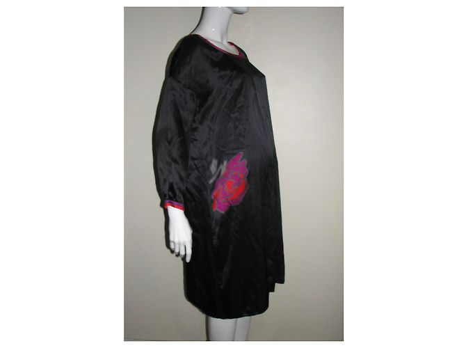 Sonia By Sonia Rykiel Vestido Kaftan Oversized con Rosas Negro Roja Púrpura - vista 5