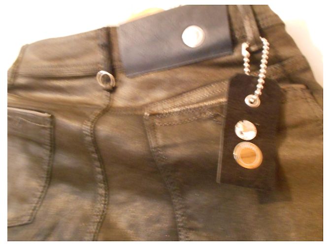 High PANTALONES MARRONES ALTO NUEVO ALGODÓN RECUBIERTO TAMAÑO EXTENSIBLE 40 fr 44 ES ALGODÓN ELASTHANE NUEVO Castaño - vista 4
