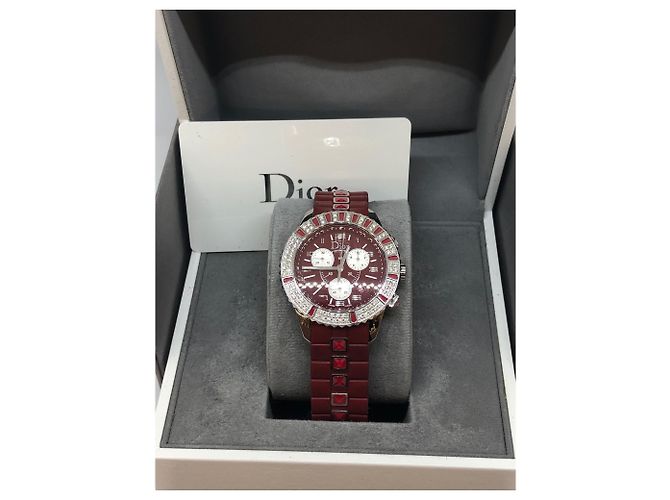 Dior Christal Uhr mit Diamanten rot Kautschuk - Ansicht 2