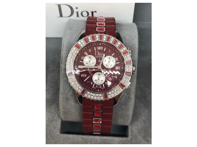 Dior Christal Uhr mit Diamanten rot Kautschuk - Ansicht 4