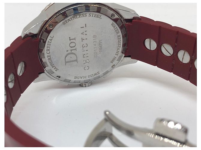 Dior Christal Uhr mit Diamanten rot Kautschuk - Ansicht 5