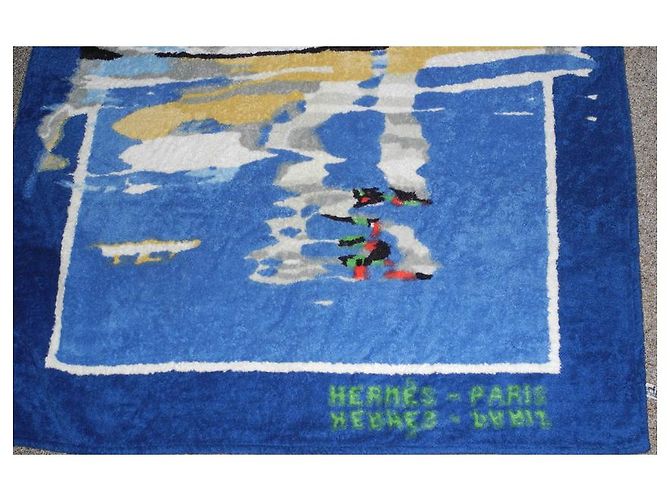 Hermès Hermes blaues Schwammbadetuch mit wunderschönem Schwanendekor Weiß - Ansicht 2