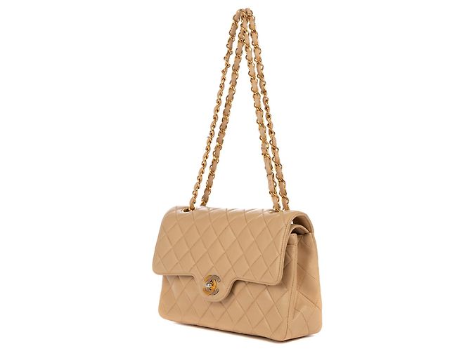 Timeless Excelente Chanel 23 cordeiro acolchoado bege em muito bom estado! - vista 6