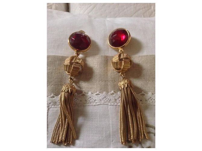 Autre Marque Orecchini YSL Cabochon Rosso Placcati Oro - vista 2