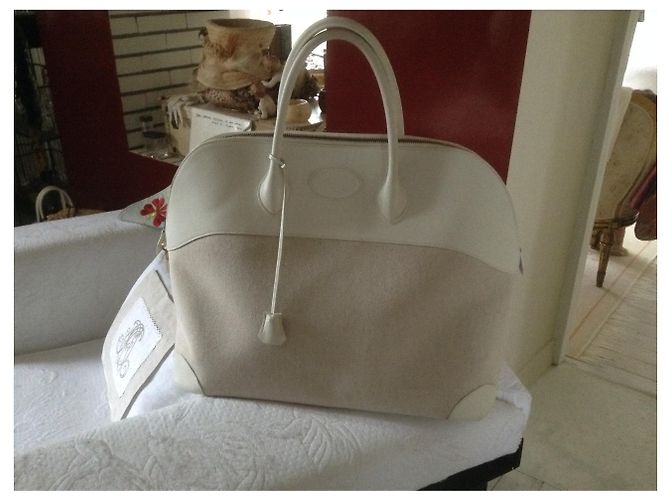 Borsa da viaggio Hermès Bolide in pelle bianca Bianco - vista 3