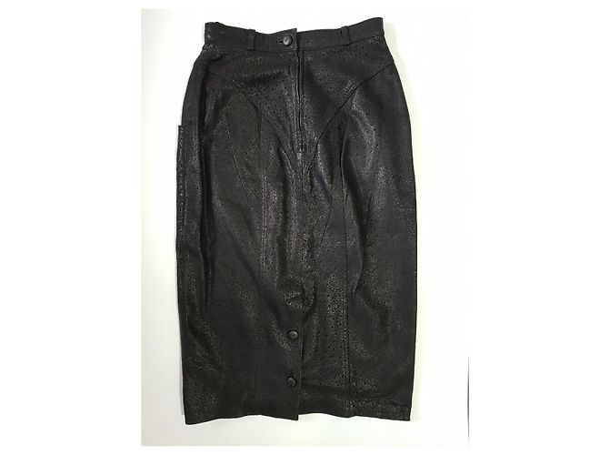 Autre Marque Falda de cuero de cordero negra talla 36 Negro - vista 2