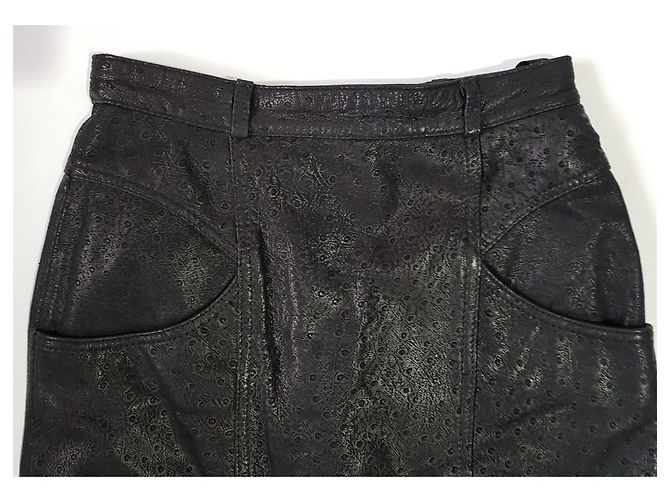 Autre Marque Falda de cuero de cordero negra talla 36 Negro - vista 3