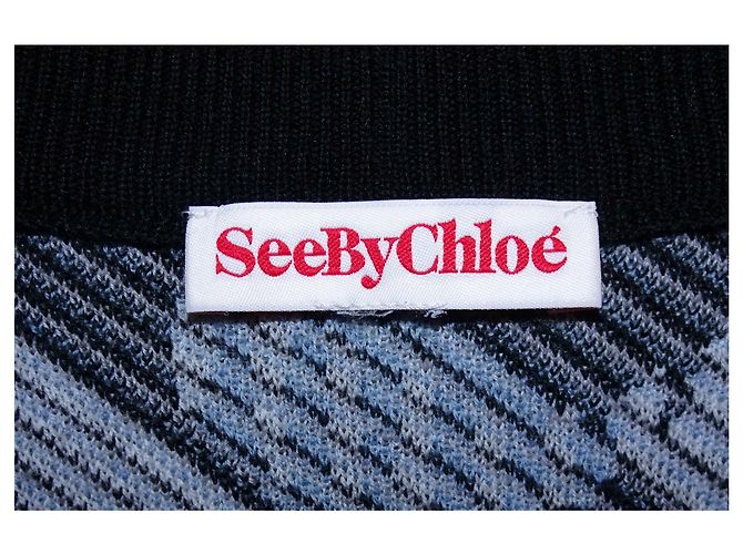 See by Chloé Strickjacke aus Schurwolle V Ausschnitt blau grau - Ansicht 2