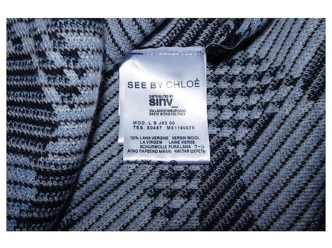 See by Chloé Strickjacke aus Schurwolle V Ausschnitt blau grau - Ansicht 3