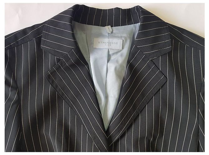 Blazer a Righe Strenesse in Lana Blu Navy Bianco - vista 3