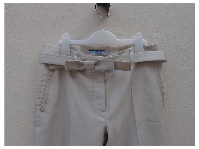 Calça Prada bege de seda e lã Cru - vista 2