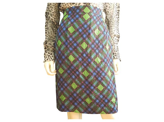 Falda de tubo Louis Féraud en jacquard con estampado de cuadros Negro Azul Verde - vista 2