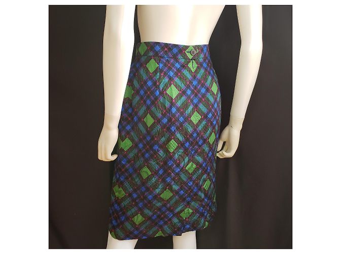 Falda de tubo Louis Féraud en jacquard con estampado de cuadros Negro Azul Verde - vista 3
