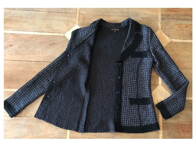 Adolfo Dominguez Plissee-Jacke Bluse schwarz / grau T.S 36-38 Anthrazitgrau - Ansicht 3
