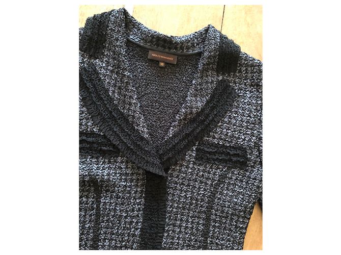 Adolfo Dominguez Plissee-Jacke Bluse schwarz / grau T.S 36-38 Anthrazitgrau - Ansicht 4