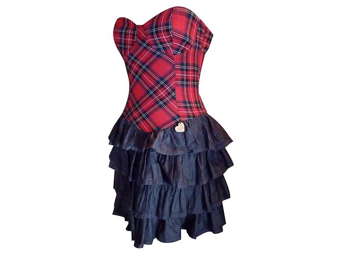 Trägerloses Kleid aus Bi-Material (Coton) Denny Rose TXS / S Rot - Ansicht 2