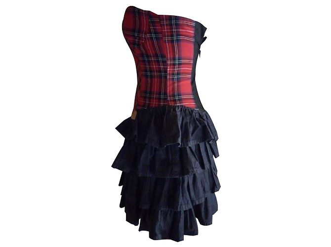 Trägerloses Kleid aus Bi-Material (Coton) Denny Rose TXS / S Rot - Ansicht 3