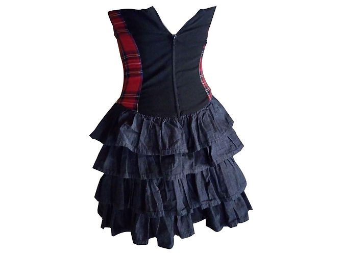 Trägerloses Kleid aus Bi-Material (Coton) Denny Rose TXS / S Rot - Ansicht 4