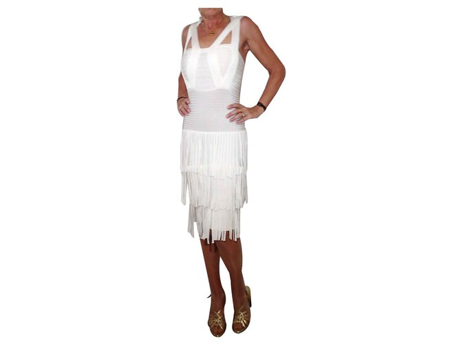 Herve Leger Vestido Charleston Eggshell de Rayón Blanco roto - vista 2