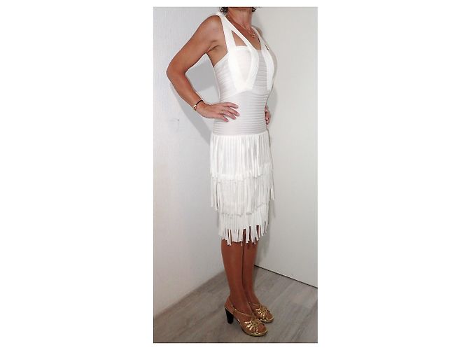 Herve Leger Vestido Charleston Eggshell de Rayón Blanco roto - vista 5