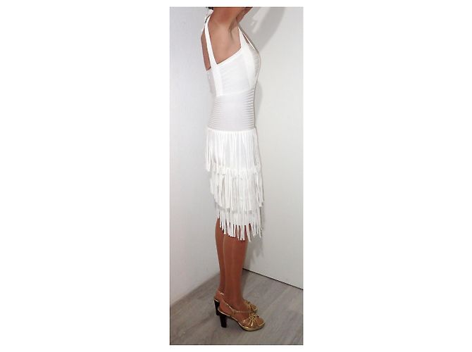 Herve Leger Vestido Charleston Eggshell de Rayón Blanco roto - vista 6