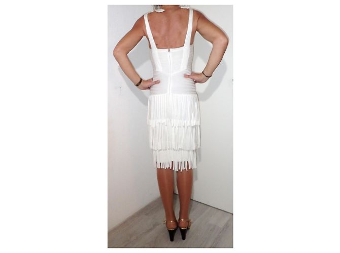 Herve Leger Vestido Charleston Eggshell de Rayón Blanco roto - vista 7