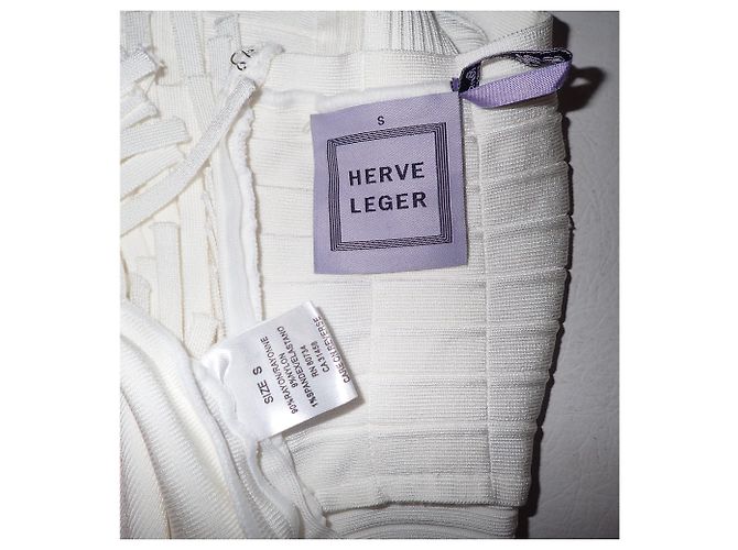 Herve Leger Vestido Charleston Eggshell de Rayón Blanco roto - vista 9