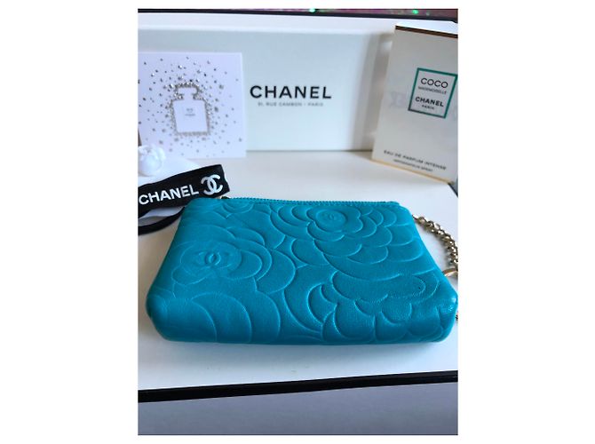 Chanel Kameliengeldbeutel Blau - Ansicht 3