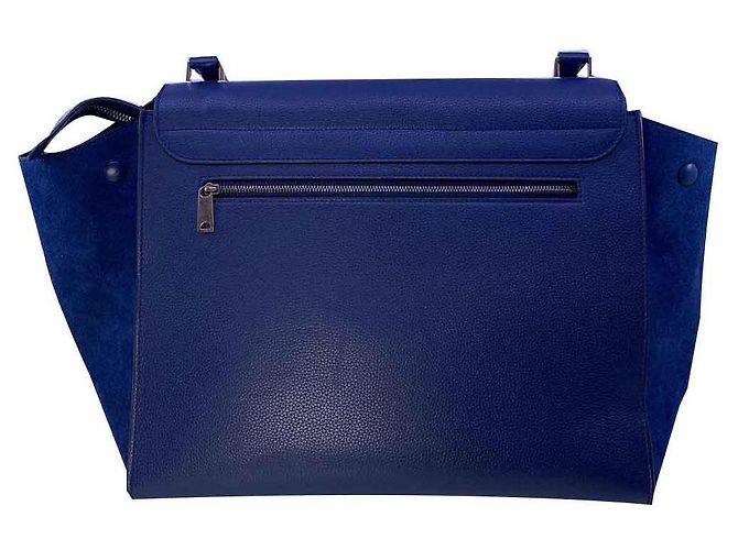 Borsa a mano Céline Trapeze blu in pelle e velluto - vista 2